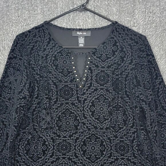 Style & Co Top Womens Small Velvet Burnout Bell Sleeve Goth Grunge Whimsigoth - Picture 2 of 11